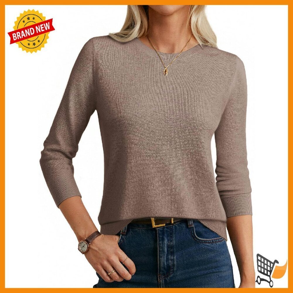 Cashmere Wool Crew Neck Sweater Long Sleeve Pullover Soft Comfortable